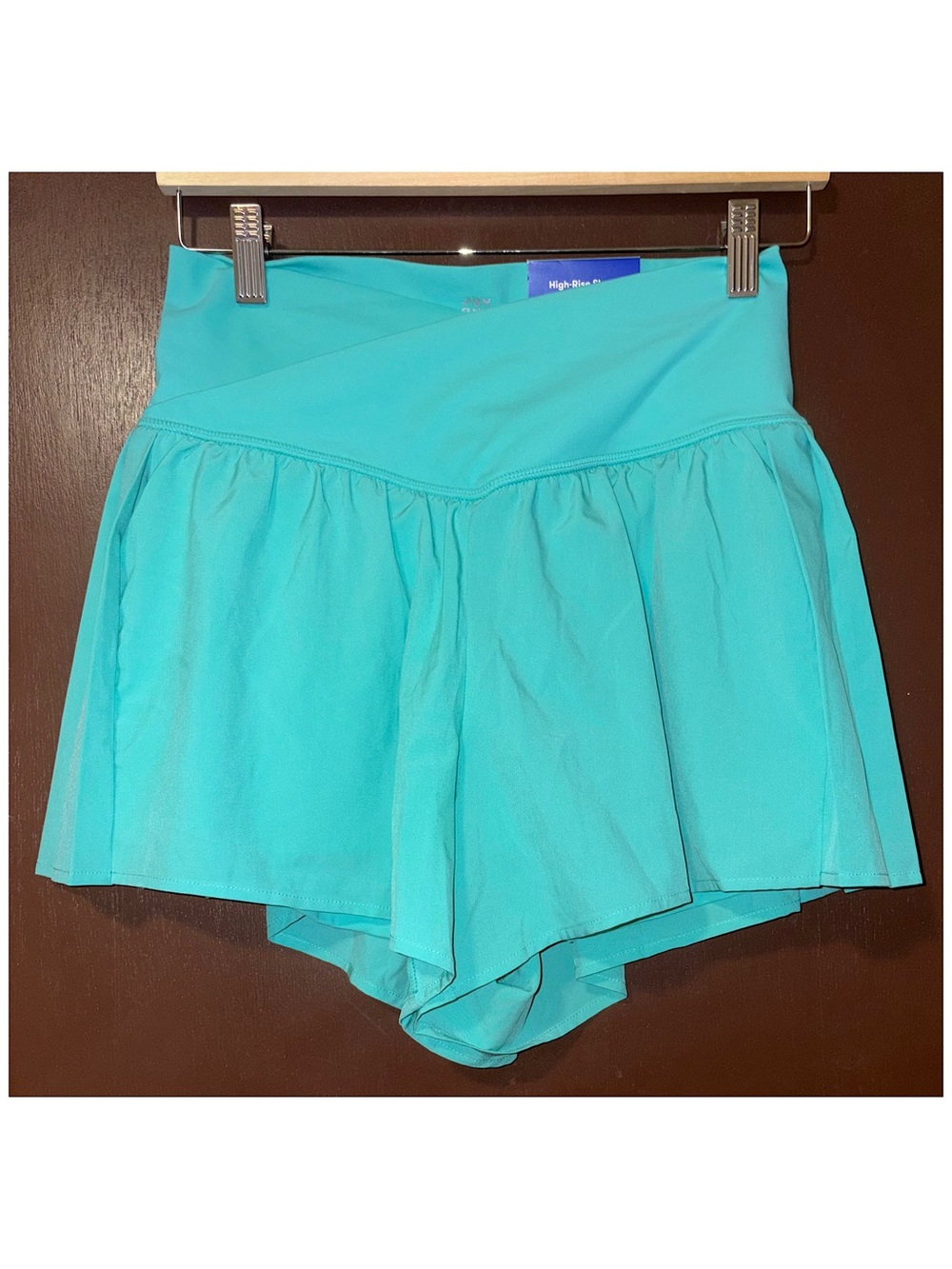 JoyLab Pleated Side Woven Shorts (Turquoise- Medium)